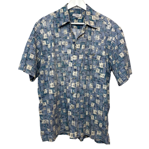 Vintage 90s Pierre Cardin Short Sleeve Button Down Shirt Geometric Cotton Large